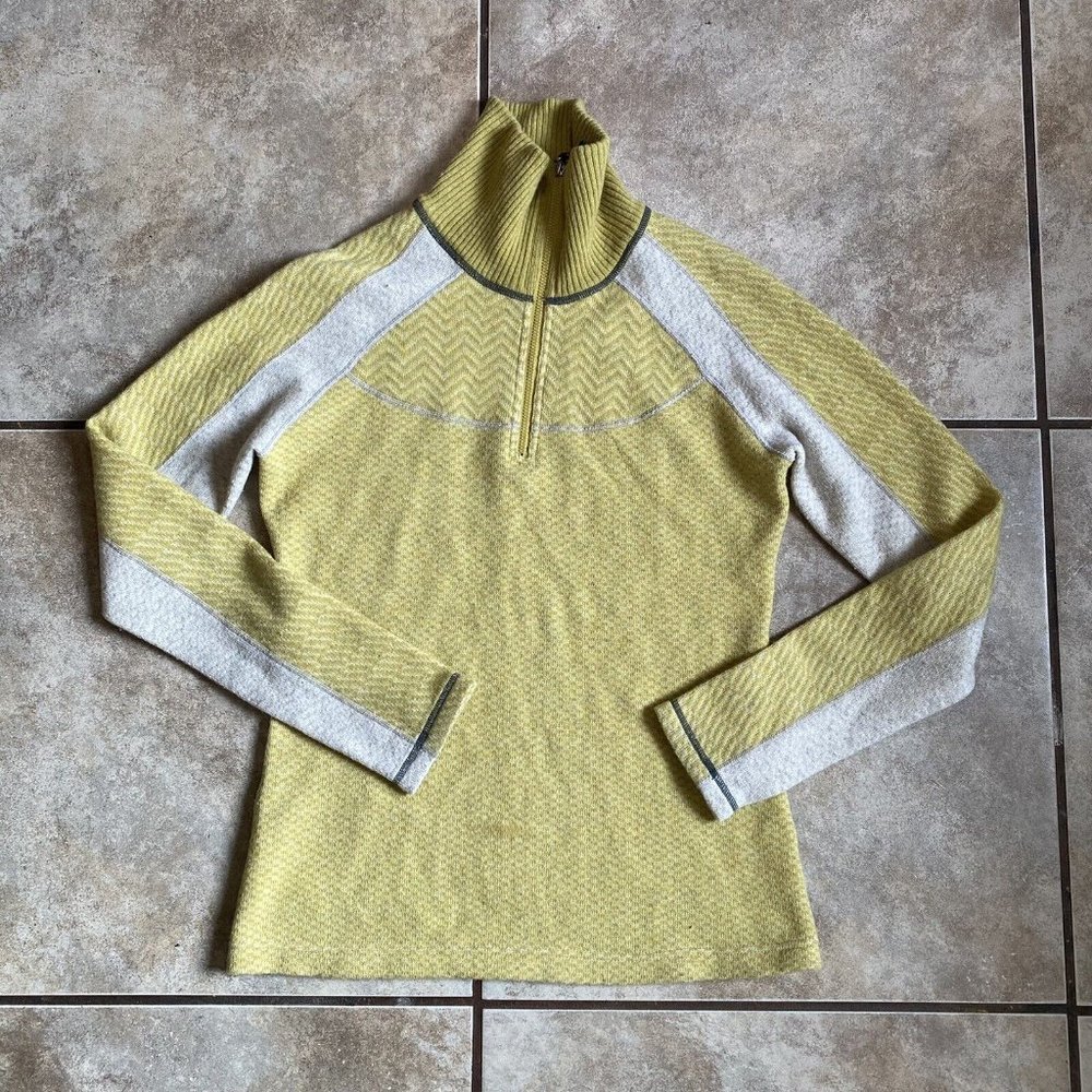 PrAna Womens 1/4 Zip Up Breathe Mock Neck Jacket Small Yellow Wool Blend